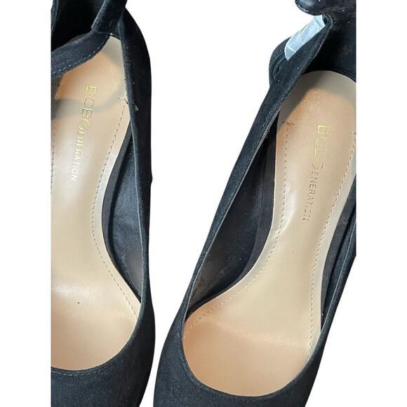 BCBG Ellah Black Sueded Lace Up Stiletto Pumps Women Size 7 Almond Toe NWT Y2K - Picture 3 of 9